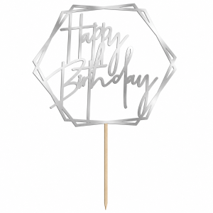topper urodzinowy napis happy birthday złoty bristol heksagon