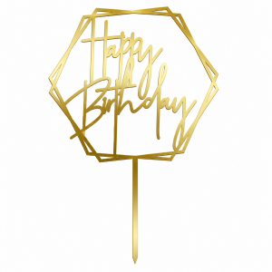 topper urodzinowy napis happy birthday złoty bristol heksagon