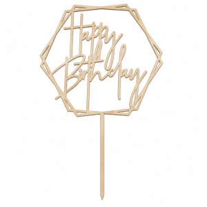 topper urodzinowy napis happy birthday złoty bristol heksagon
